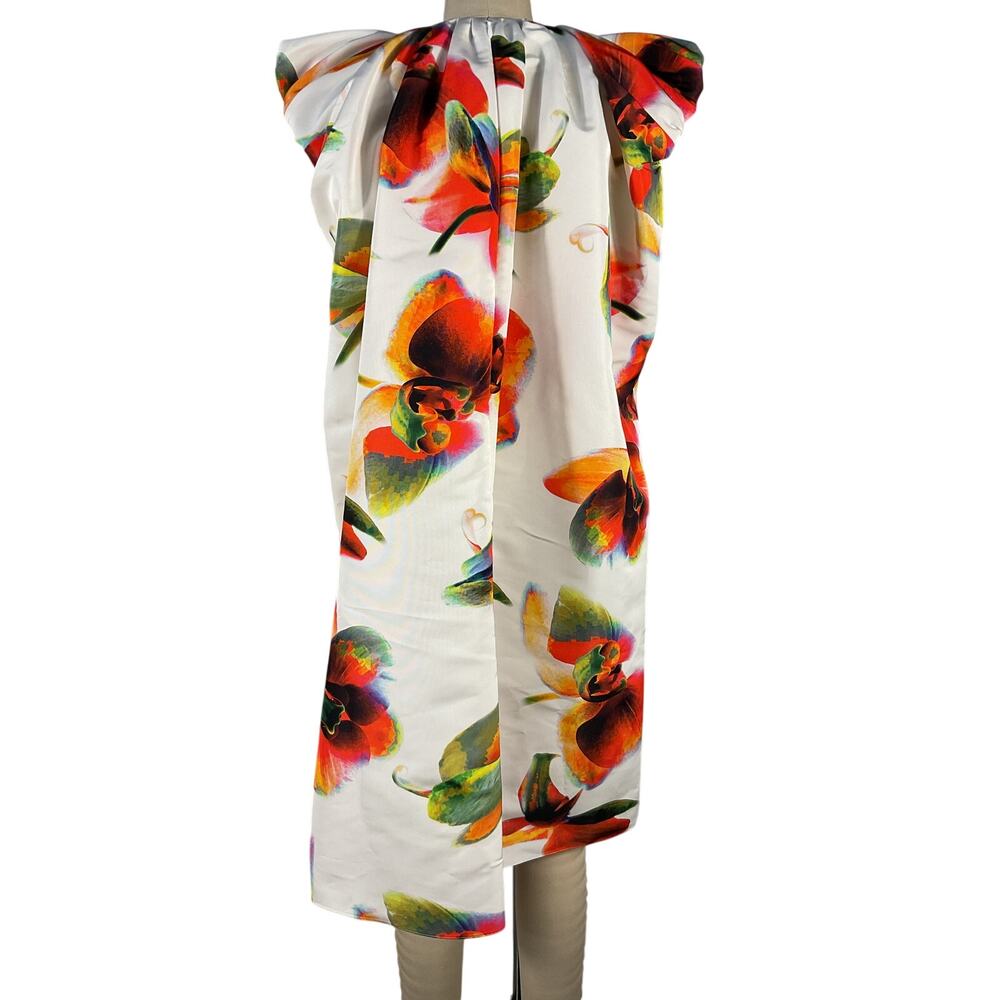 Alexander Mcqueen Gathered White Orchid Print Faille Mini Dress Size IT 40 / US - Picture 3 of 6